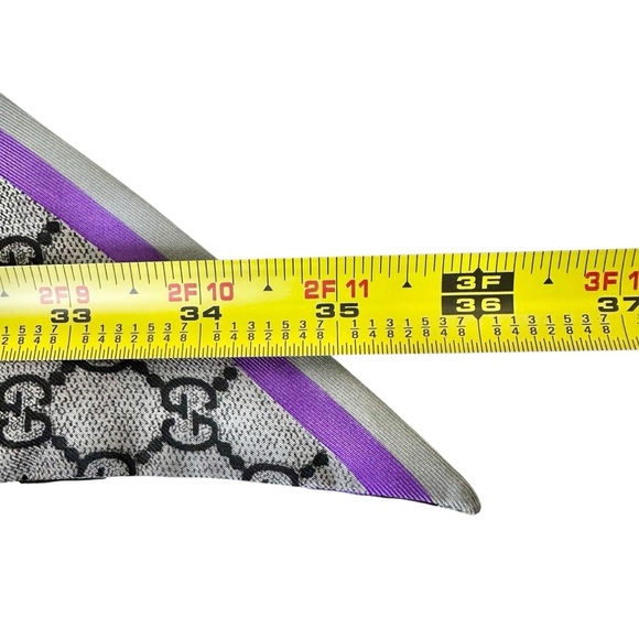 GUCCI 100% Silk Monogram Gray & Purple Stripe Skinny Neck Scarf w/Box & Ring - Picture 8 of 8